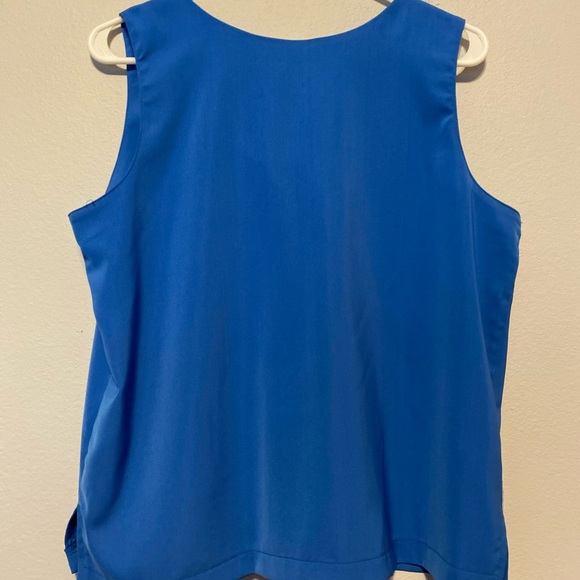 Vintage 80s Sea Suns Women’s Medium Blue Boxy Tank Top Side Slits V-Neck 🇺🇸 - Picture 2 of 4